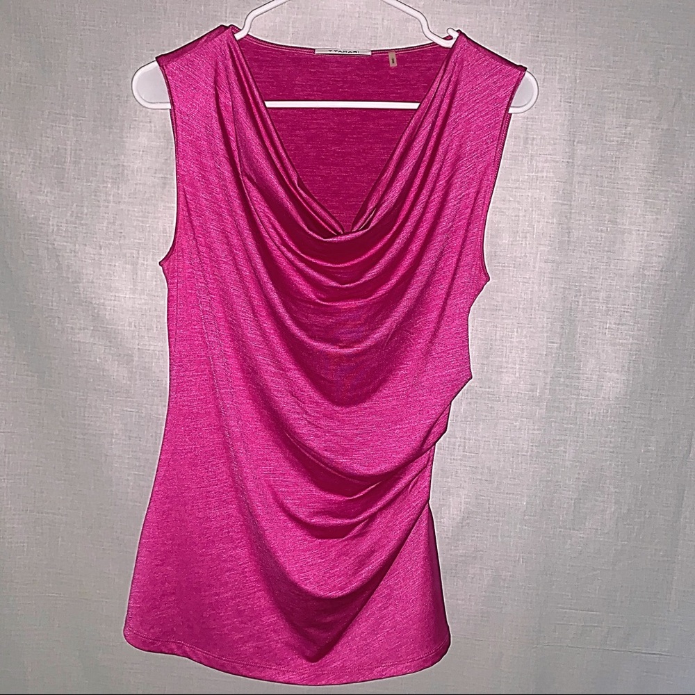 Tahari ruched cowl neck sleeveless top